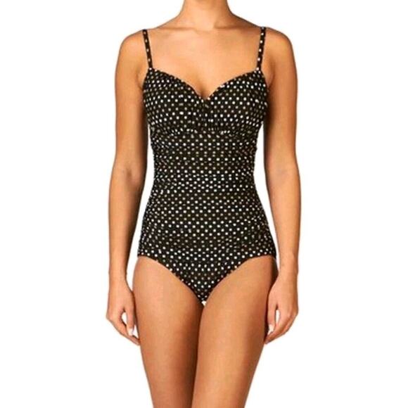 Miraclesuit Rialto 1-PC Swimsuit Spot On 16-18 Black Olive Polk-a-dot Ruched - Picture 3 of 12